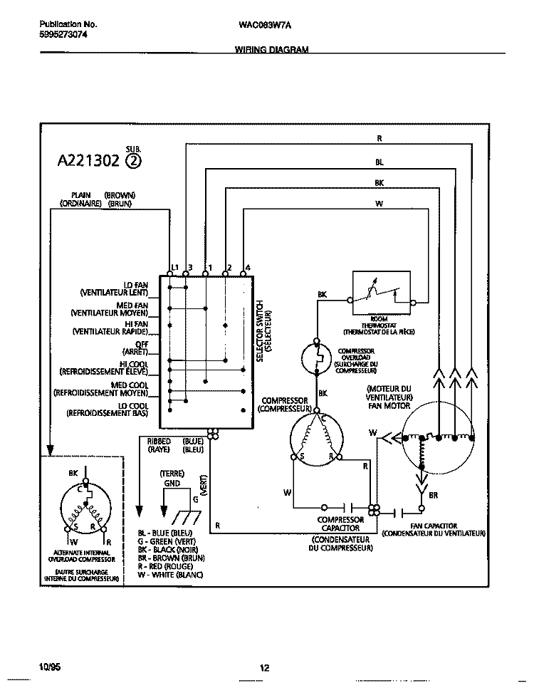 WIRING DIAGRAM Diagram and Parts List for WAC083W7A5  Frigidaire Air Conditioner