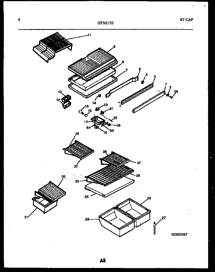 SHELVES AND SUPPORTS Diagram and Parts List for GTN217BH5  Frigidaire Refrigerator