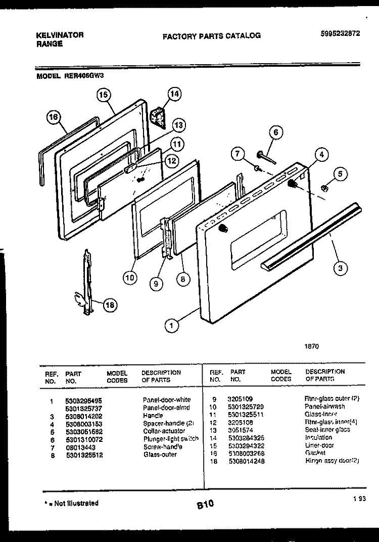 DOOR PARTS Diagram and Parts List for RER406GD3  Kelvinator Range