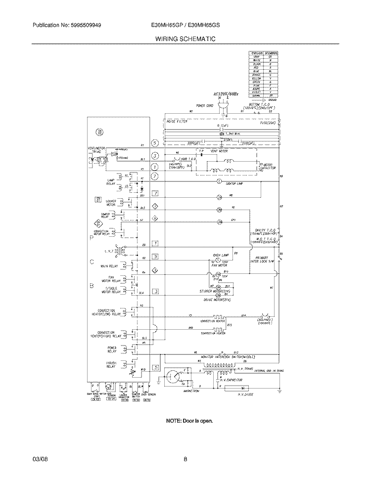 WIRING SCHEMATIC Diagram and Parts List for E30MH65GPSA  Electrolux Microwave