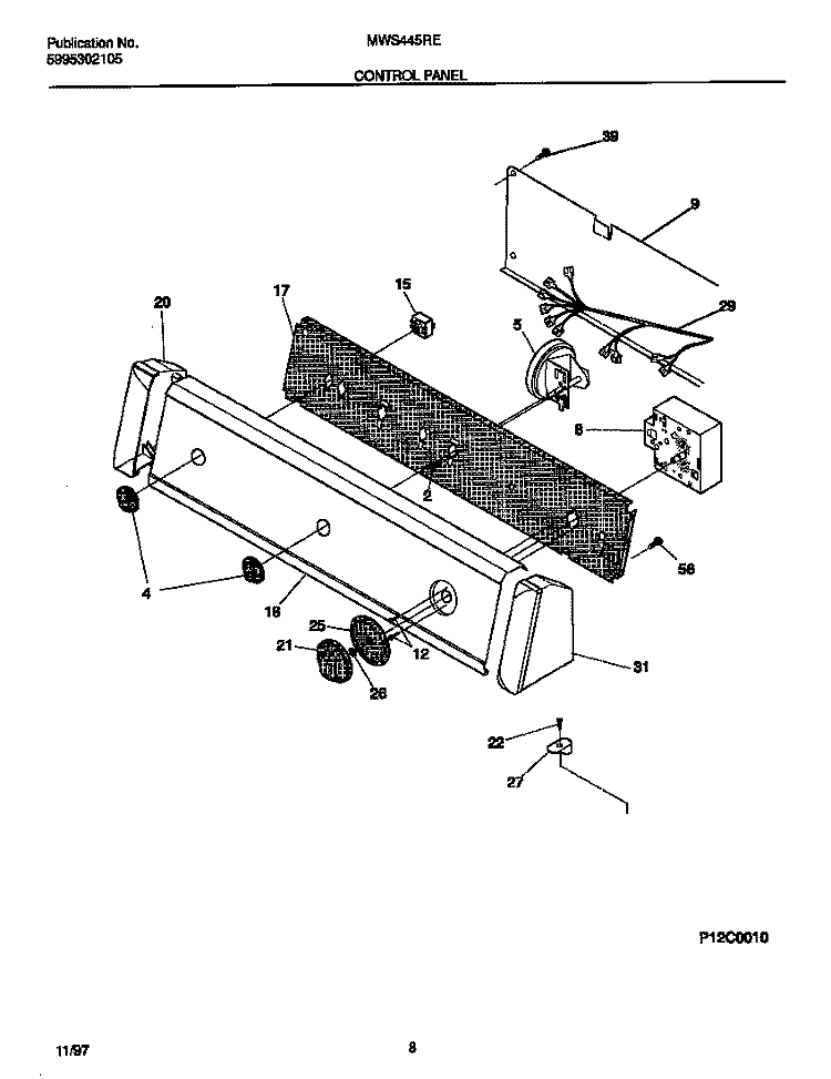 CONTROL PANEL Diagram and Parts List for MWS445RES2  Frigidaire Washer
