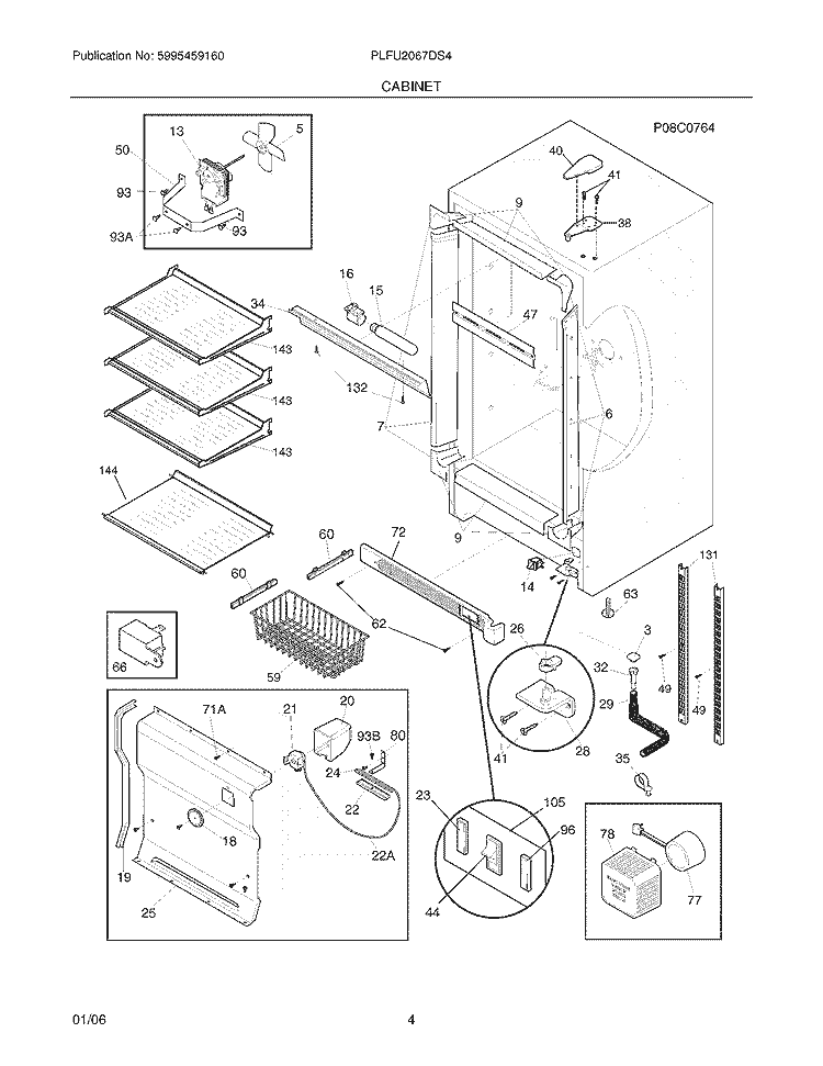 CABINET Diagram and Parts List for PLFU2067DS4  Frigidaire Freezer