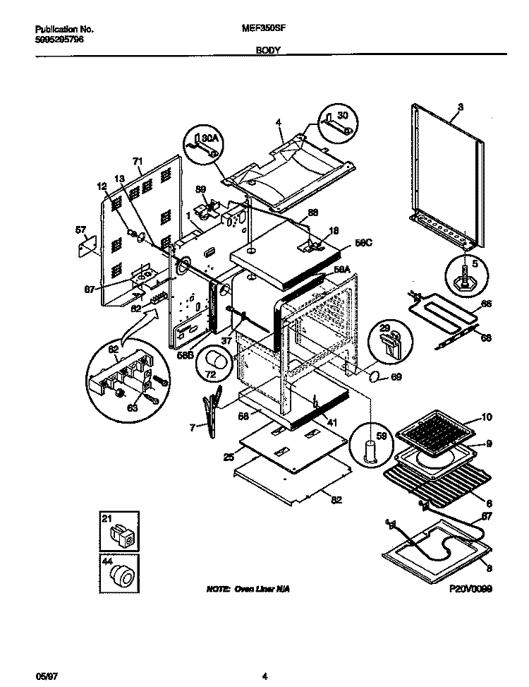 BODY Diagram and Parts List for MEF350SFWA  Frigidaire Range
