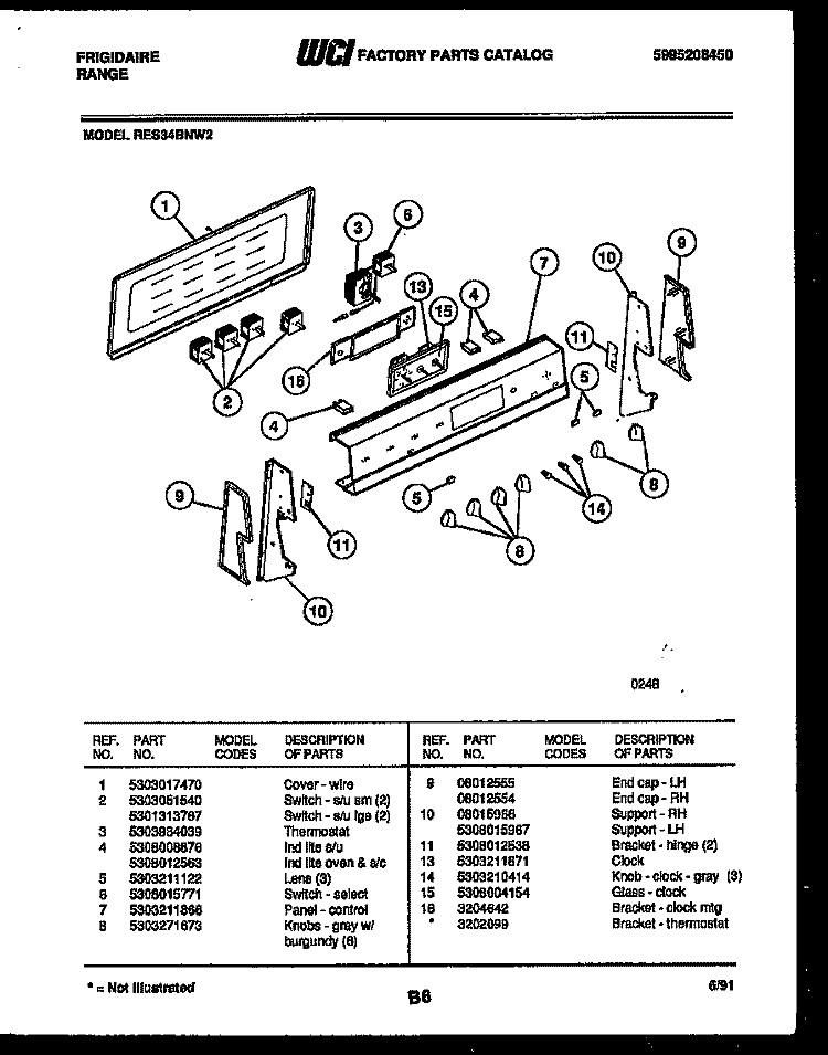 CONTROL PANEL Diagram and Parts List for RES34BNL2  Frigidaire Range