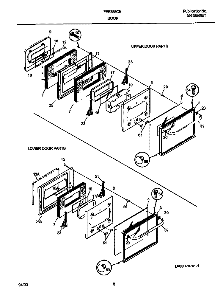 DOOR Diagram and Parts List for FEB755CESH  Frigidaire Wall Oven