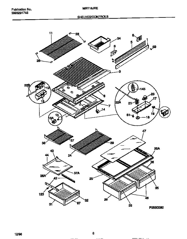 SHELVES / CONTROLS Diagram and Parts List for MRT18JREW1  Frigidaire Refrigerator