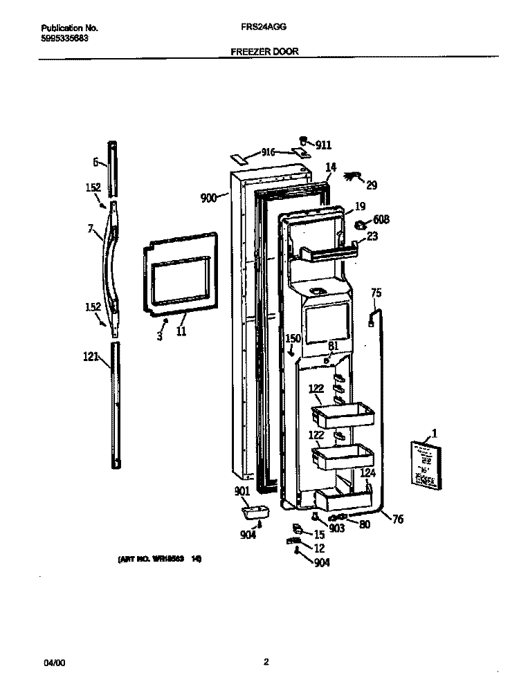 FREEZER DOOR Diagram and Parts List for FRS24AGGW7  Frigidaire Refrigerator