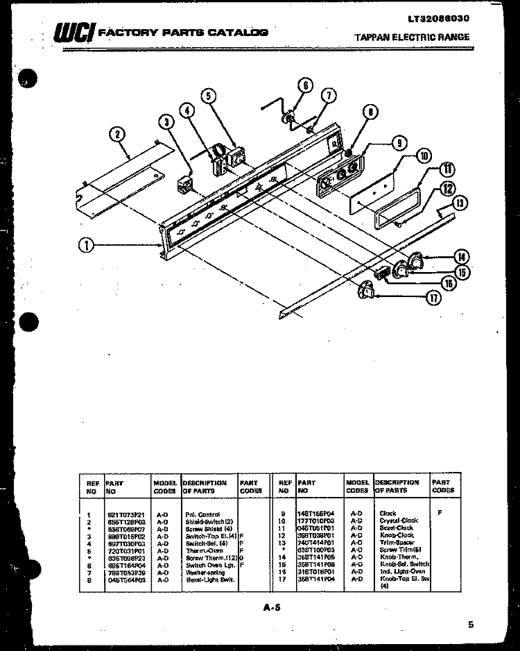 CONSOLE AND CONTROL PARTS Diagram and Parts List for 37-1022-23-04  Tappan Range