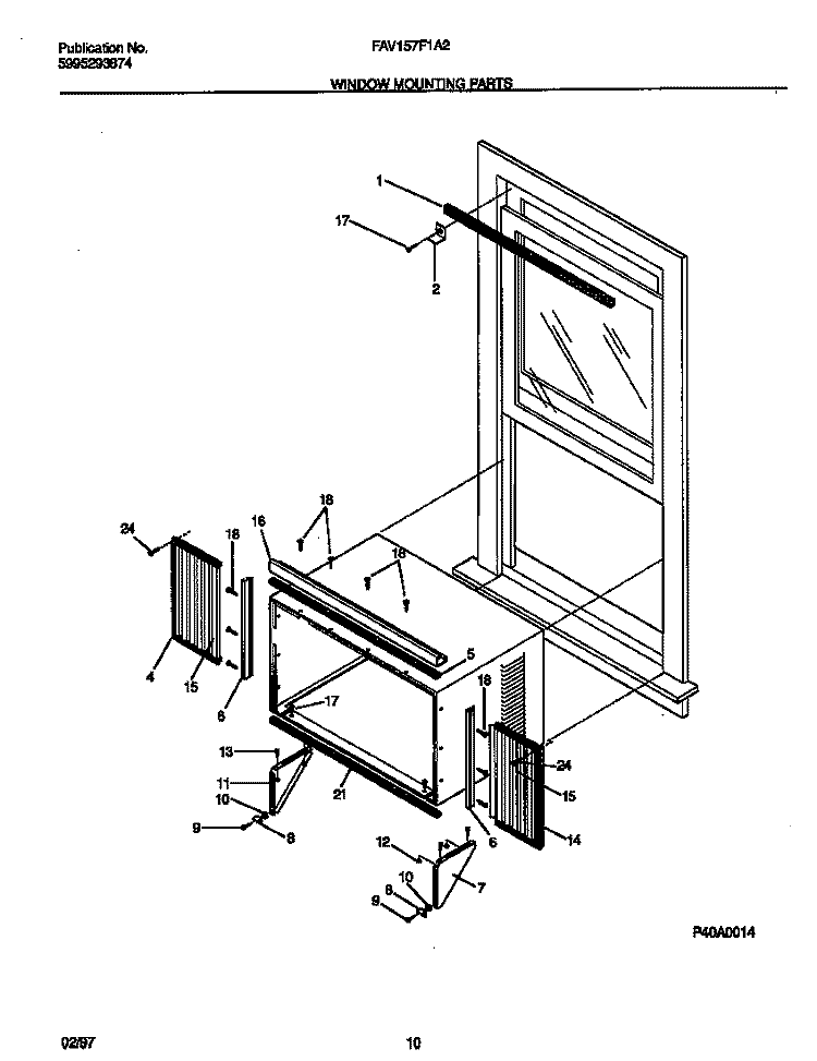 WINDOW MOUNTING PARTS Diagram and Parts List for FAV157F1A2  Frigidaire Air Conditioner