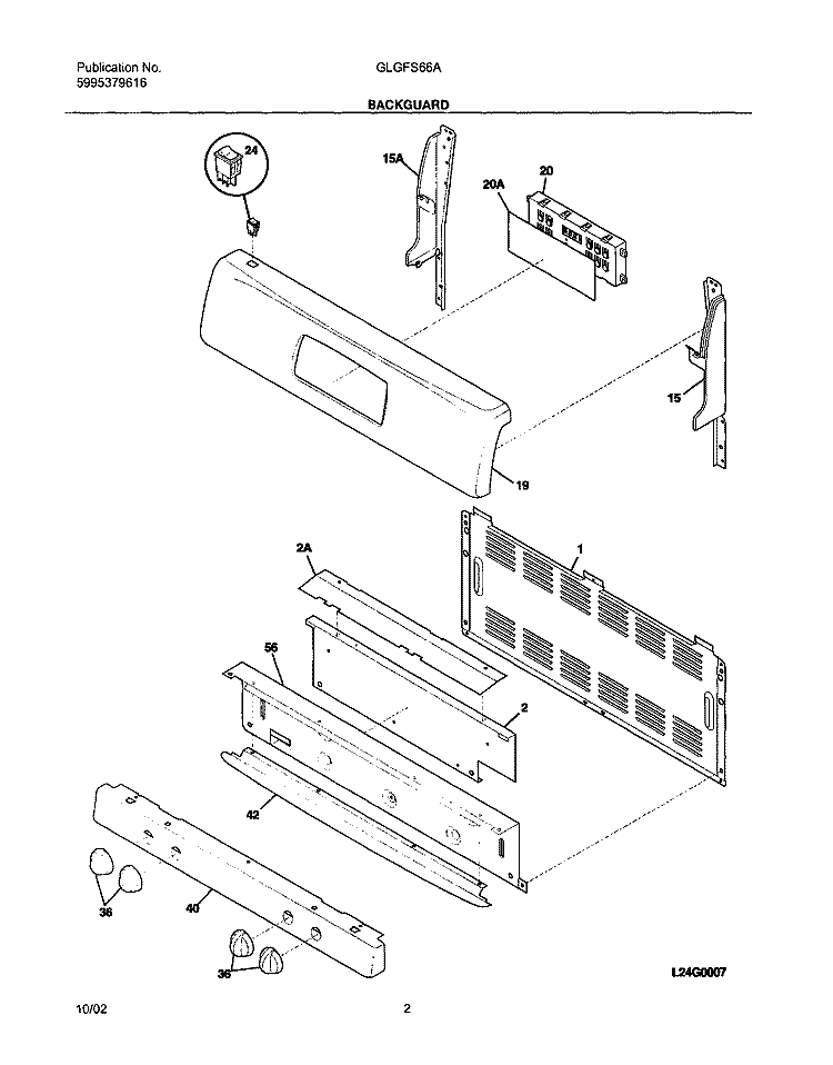 BACKGUARD Diagram and Parts List for GLGFS66AQD  Frigidaire Range