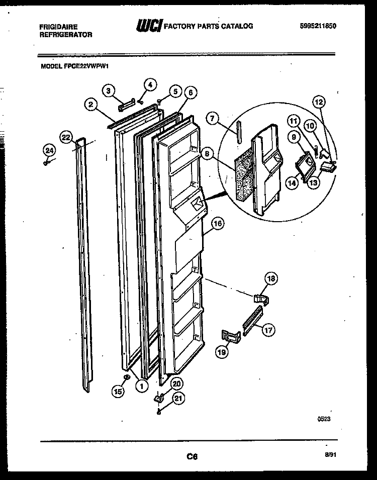 FREEZER DOOR PARTS Diagram and Parts List for FPCE22VWPW1  Frigidaire Refrigerator