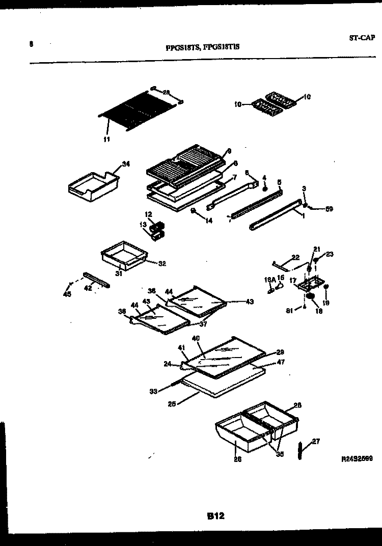 SHELVES AND SUPPORTS Diagram and Parts List for FPGS18TSLW0  Frigidaire Refrigerator