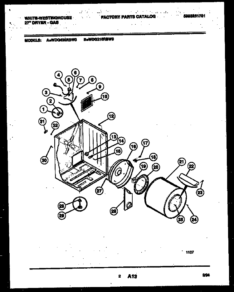 CABINET AND COMPONENT PARTS Diagram and Parts List for WDG216RBW0  Frigidaire Dryer