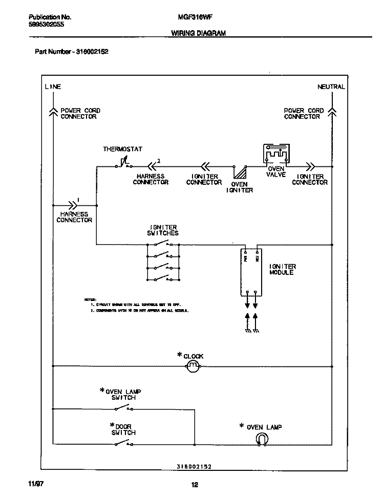 WIRING DIAGRAM Diagram and Parts List for MGF316WFSC  Frigidaire Range