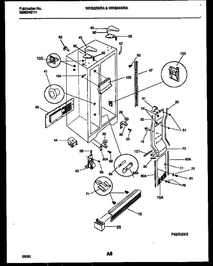 CABINET PARTS Diagram and Parts List for WRS24WRAW1  Frigidaire Refrigerator