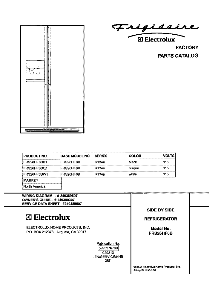 COVER Diagram and Parts List for FRS26HF6BQ1  Frigidaire Refrigerator