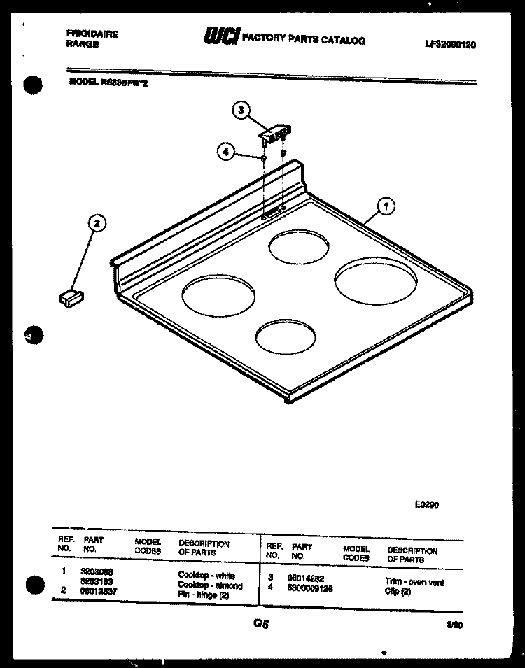 COOKTOP PARTS Diagram and Parts List for RS33BFL2  Frigidaire Range