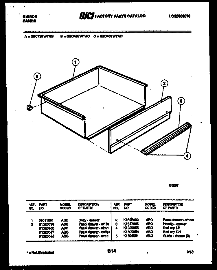 DRAWER PARTS Diagram and Parts List for CEC4S7WTAC  Gibson Range