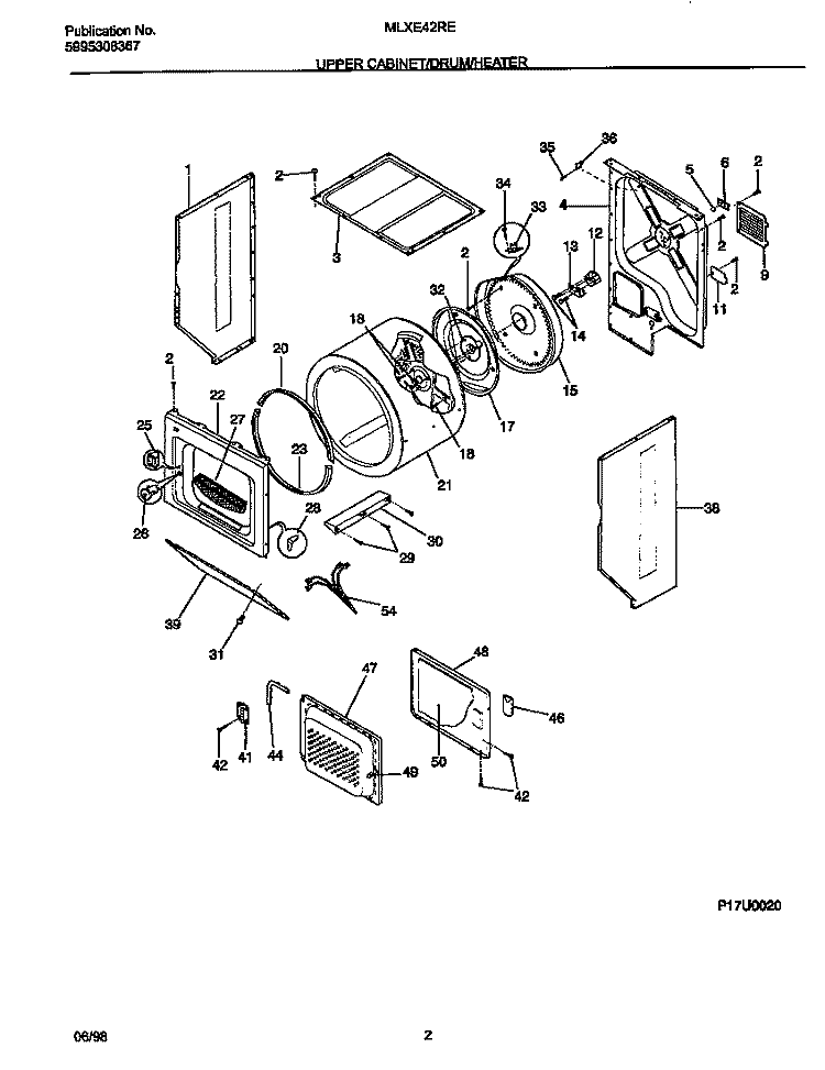 UPPER CABINET / DRUM / HEATER Diagram and Parts List for MLXE42RED4  Frigidaire Washer Dryer Combo