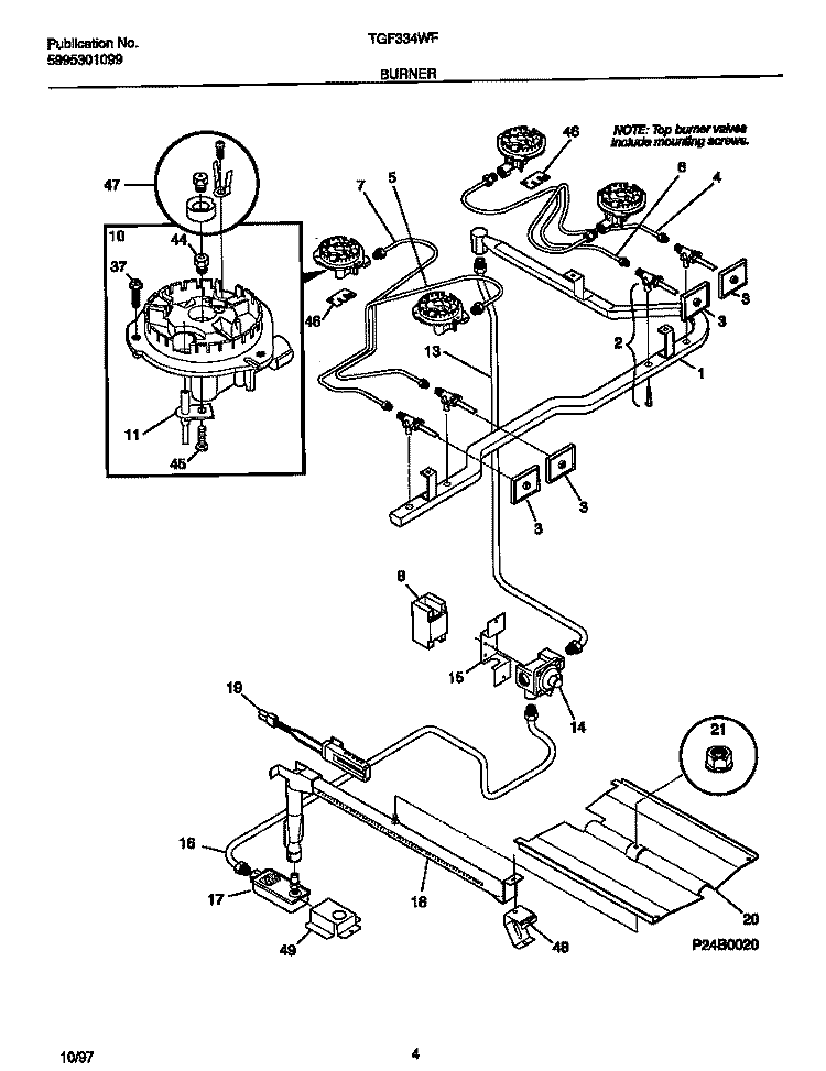 BURNER Diagram and Parts List for TGF334WFSC  Tappan Range