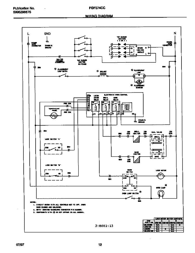 WIRING DIAGRAM Diagram and Parts List for FGF374CCTF  Frigidaire Range