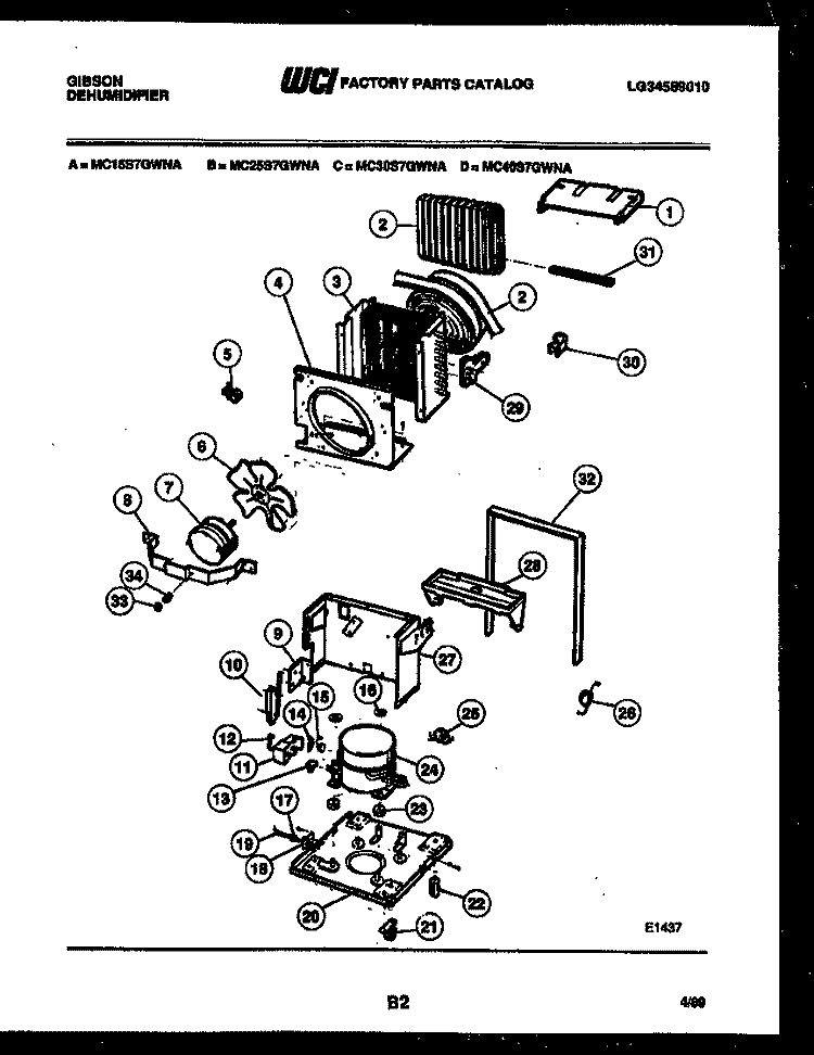 AIR, WATER AND CONDENSING PARTS Diagram and Parts List for MC15S7GWNA  Gibson Dehumidifier