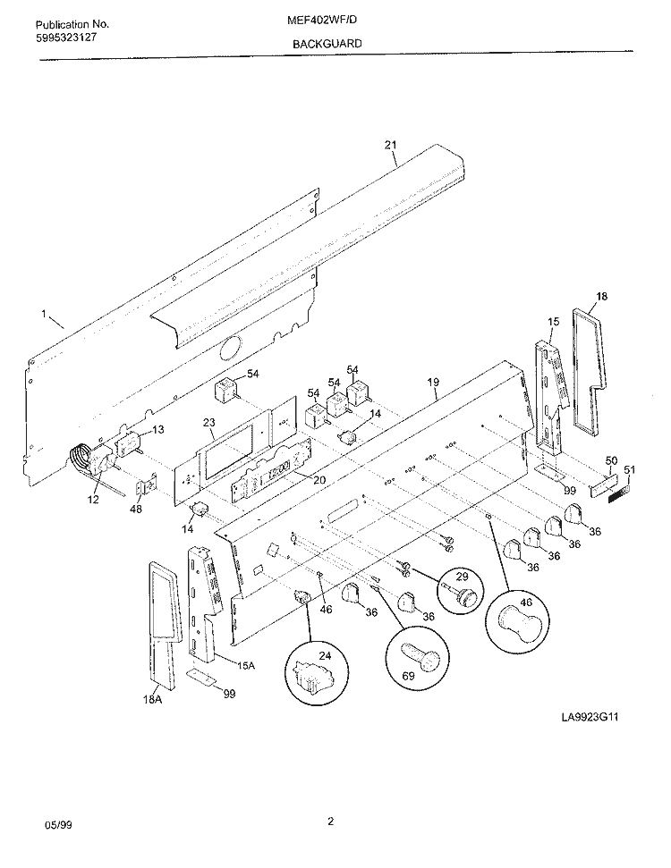 BACKGROUND Diagram and Parts List for MEF402WFW3  Frigidaire Range