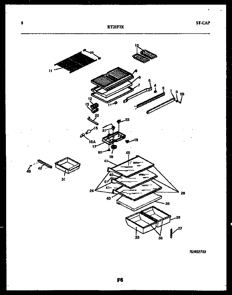 SHELVES AND SUPPORTS Diagram and Parts List for RT21F7WX3D  Gibson Refrigerator