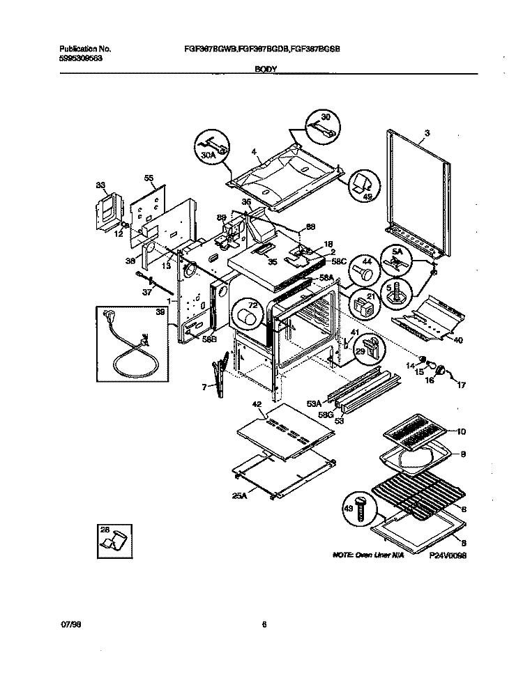 BODY Diagram and Parts List for FGF367CGSB  Frigidaire Range