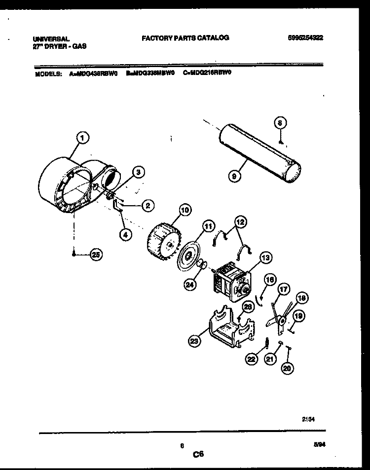 BLOWER AND DRIVE PARTS Diagram and Parts List for MDG436MBW0  Kelvinator Dryer