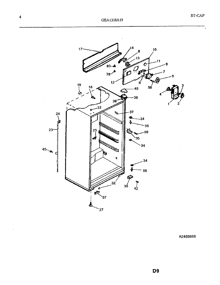 CABINET Diagram and Parts List for GEA1310A19  Frigidaire Refrigerator