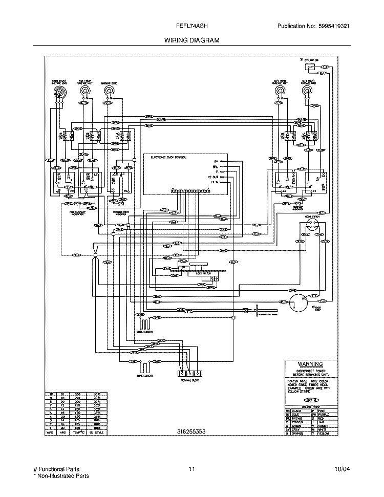 WIRING DIAGRAM Diagram and Parts List for FEFL74ASH  Frigidaire Range