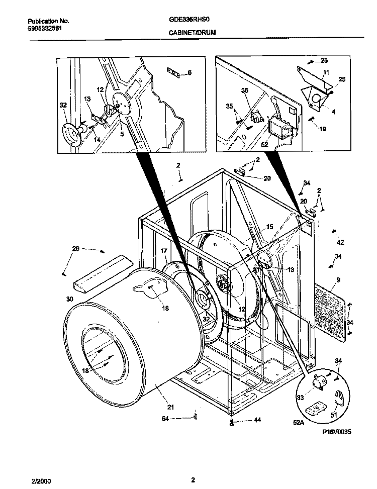 P16V0035 DRY CAB, HEATER Diagram and Parts List for GDE336RHS0  Gibson Dryer