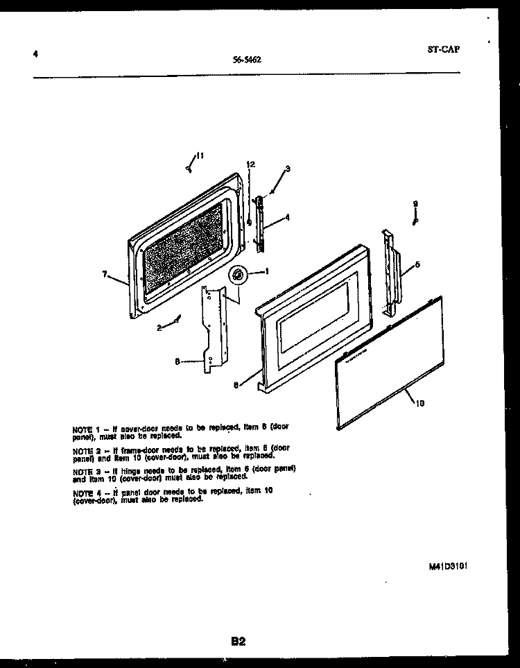 DOOR PARTS Diagram and Parts List for 56-5462-10-01  Tappan Microwave