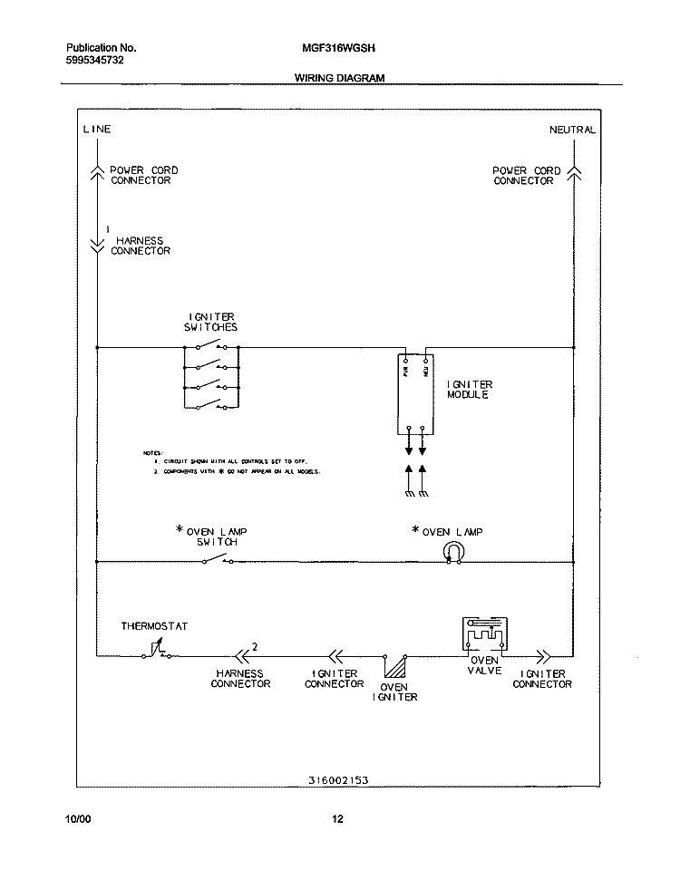 WIRING DIAGRAM Diagram and Parts List for MGF316WGSH  Uni Range