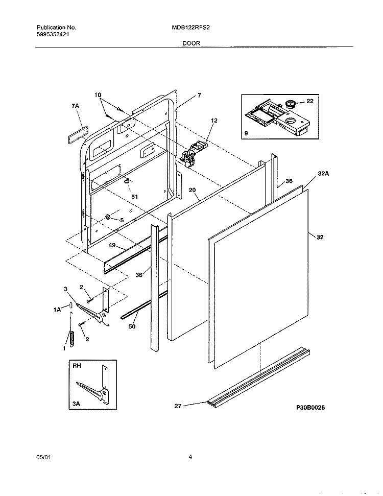 DOOR Diagram and Parts List for MDB122RFS2  Uni Dishwasher