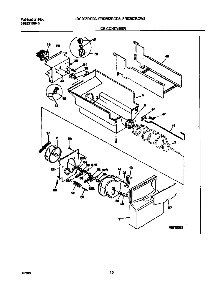 ICE CONTAINER Diagram and Parts List for FRS26ZRGW3  Frigidaire Refrigerator