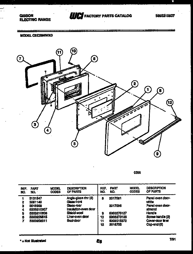 DOOR PARTS Diagram and Parts List for CEC2M4WXD  Gibson Range