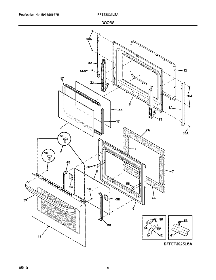 DOORS Diagram and Parts List for FFET3025LSA  Frigidaire Wall Oven
