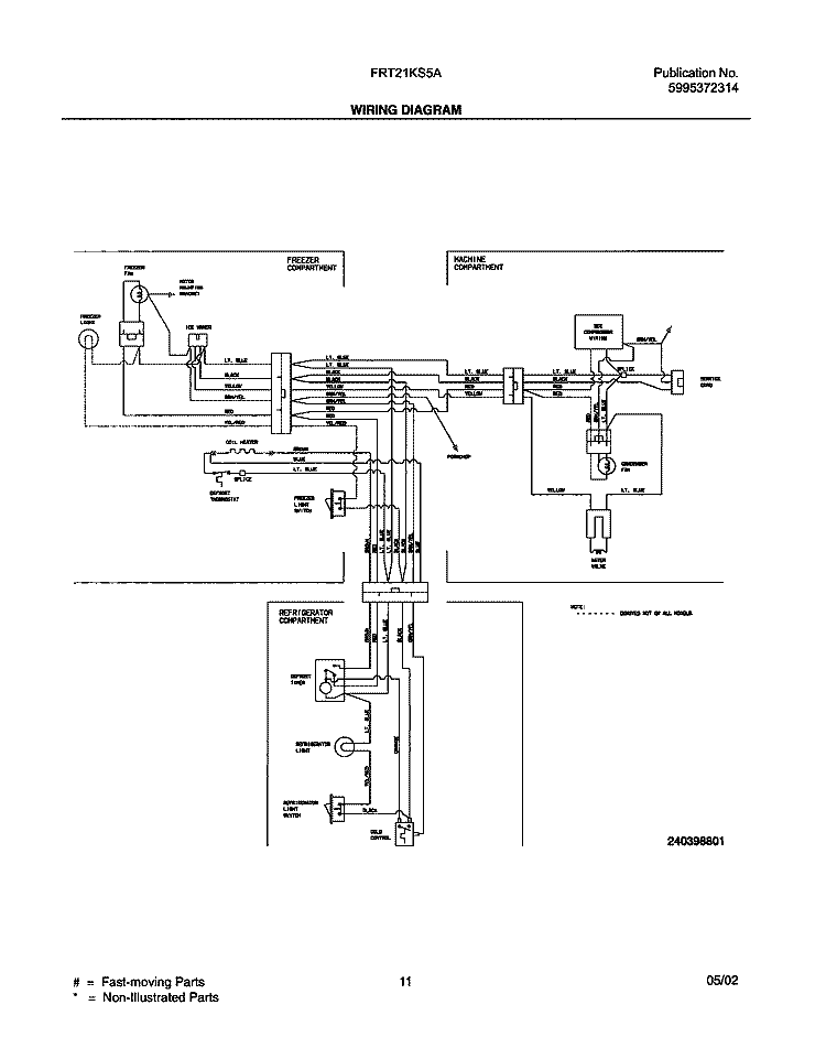 WIRING DIAGRAM Diagram and Parts List for FRT21KS5AW5  Frigidaire Refrigerator