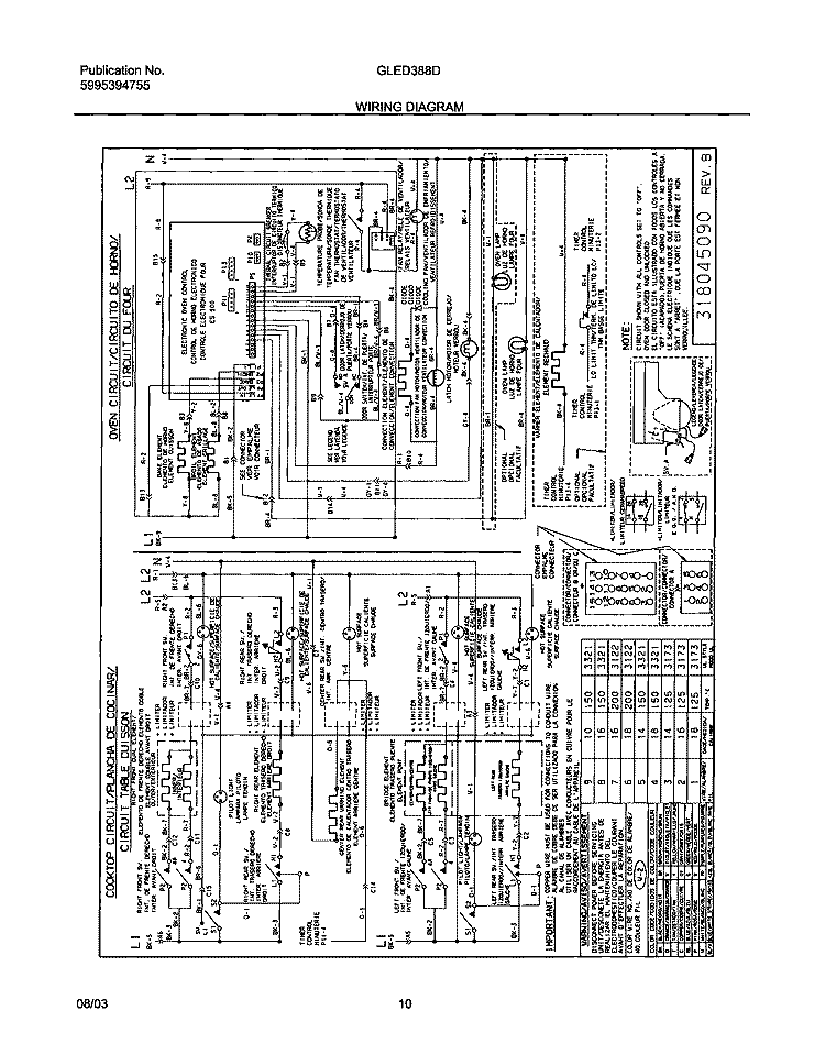 WIRING DIAGRAM Diagram and Parts List for GLED388DQA  Frigidaire Range