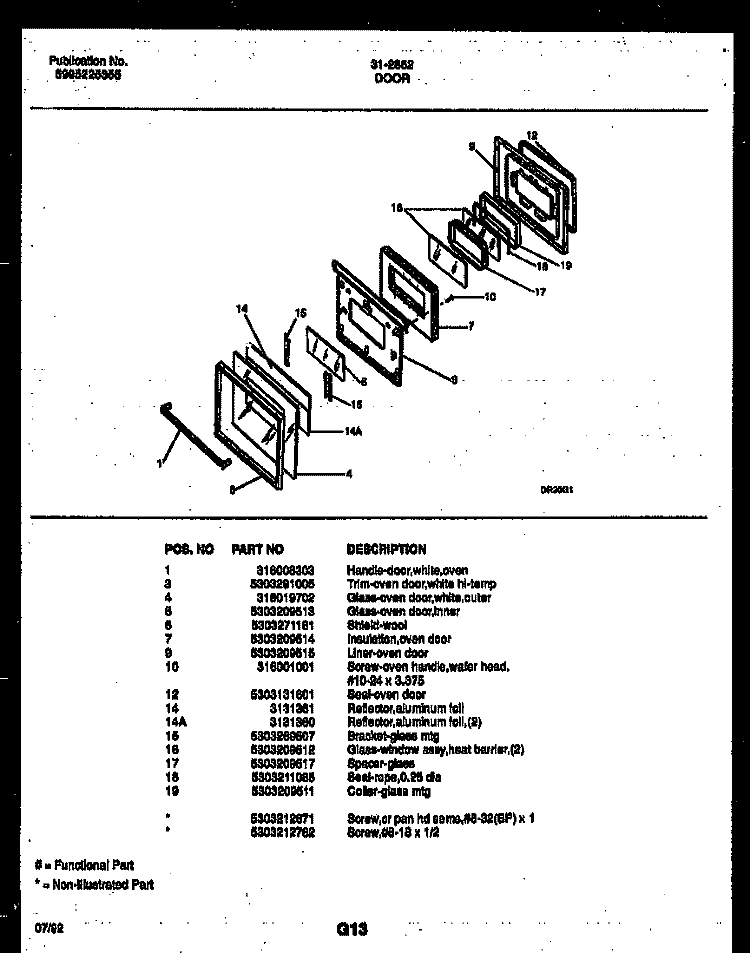 DOOR PARTS Diagram and Parts List for 31-2862-00-01  Tappan Range