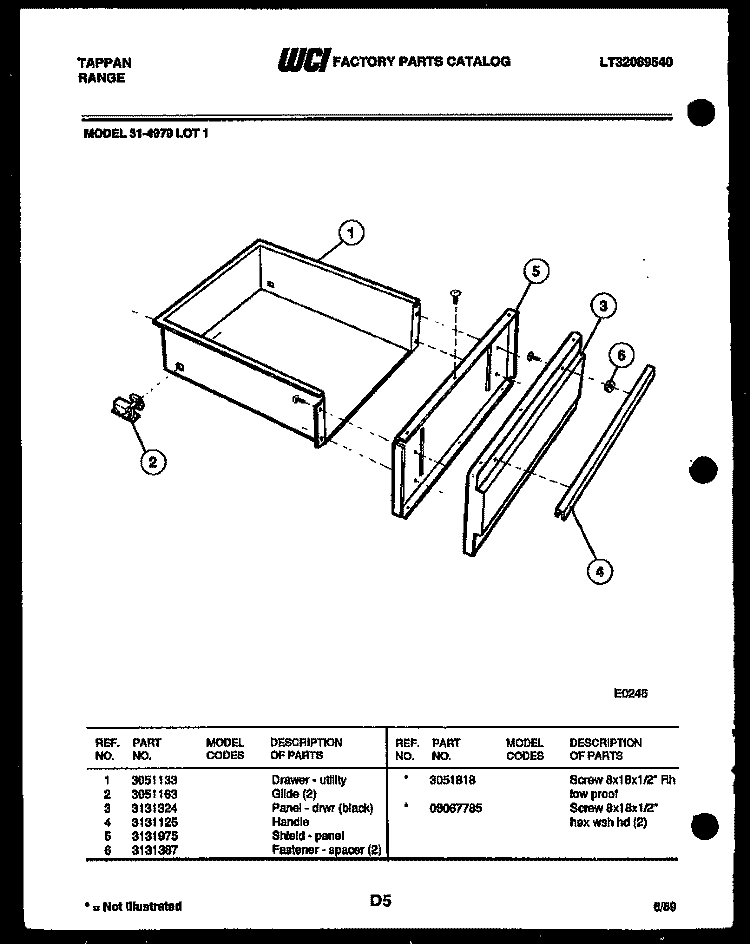 DRAWER PARTS Diagram and Parts List for 31-4979-00-01  Tappan Range