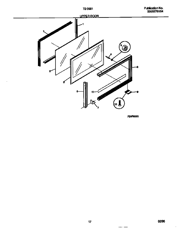 UPPER DOOR Diagram and Parts List for 72-3981-23-08  Tappan Range
