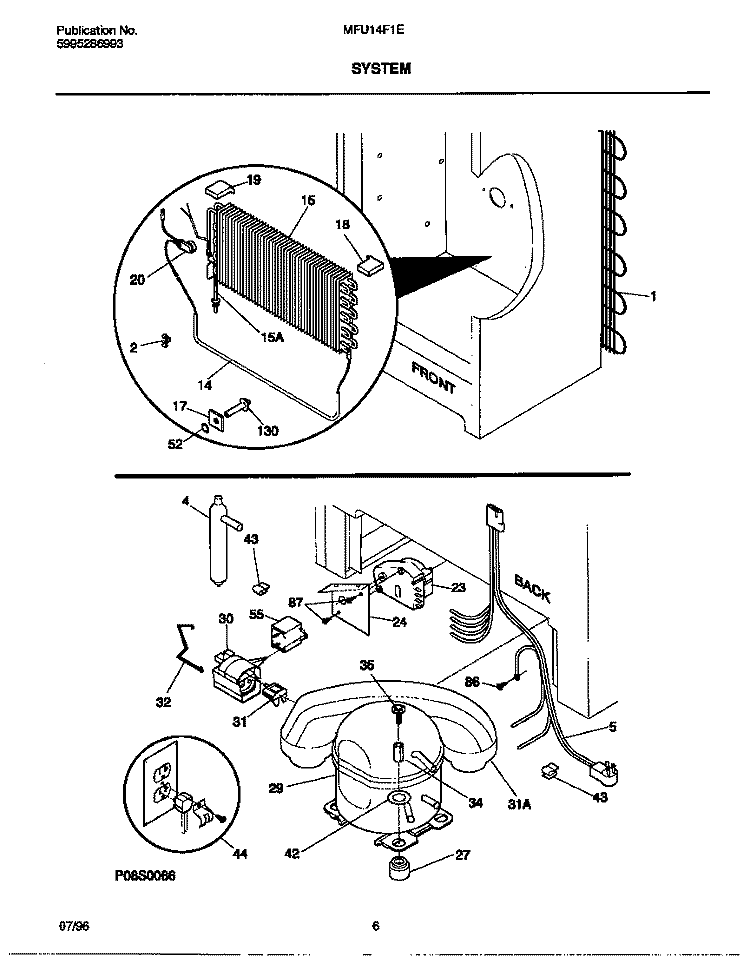 SYSTEM Diagram and Parts List for MFU14F1EW1  Frigidaire Freezer