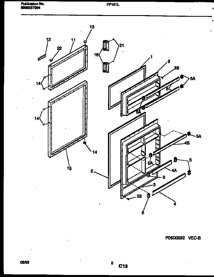 DOOR PARTS Diagram and Parts List for FP18TLL7  Frigidaire Refrigerator