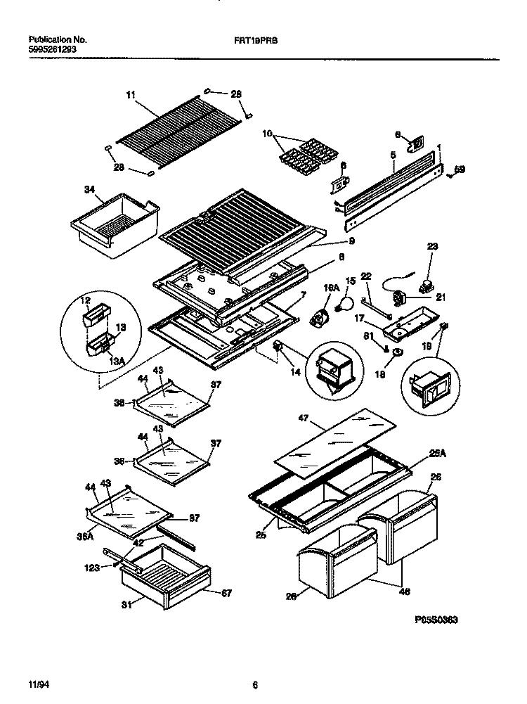 SHELVES, DIVIDERS Diagram and Parts List for FRT19PRBW2  Frigidaire Refrigerator