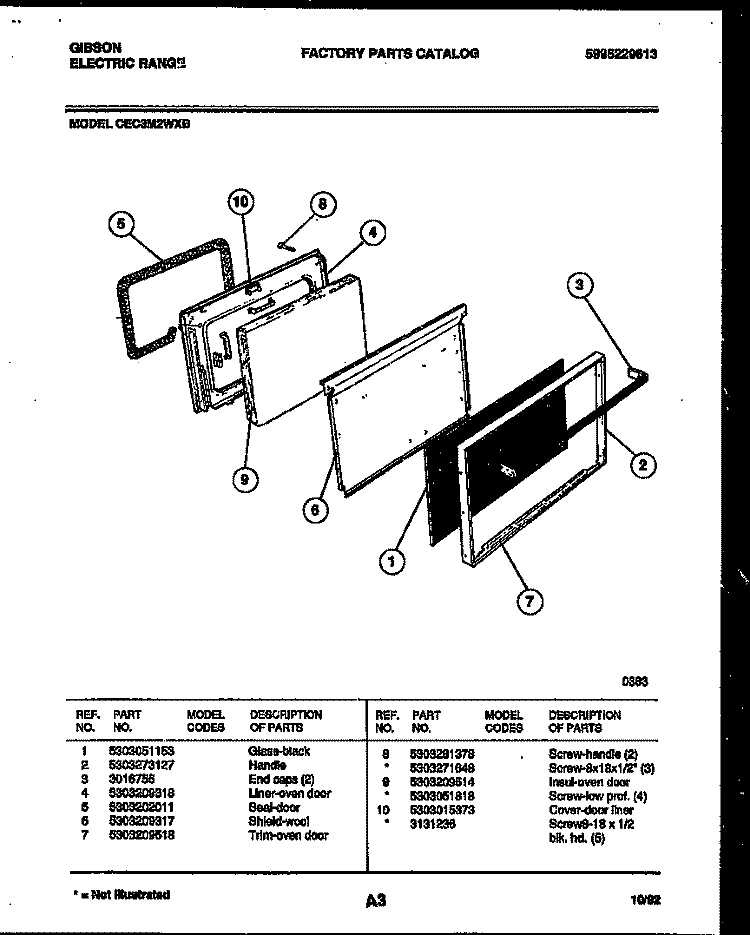 DOOR PARTS Diagram and Parts List for CEC3M2WXB  Gibson Range