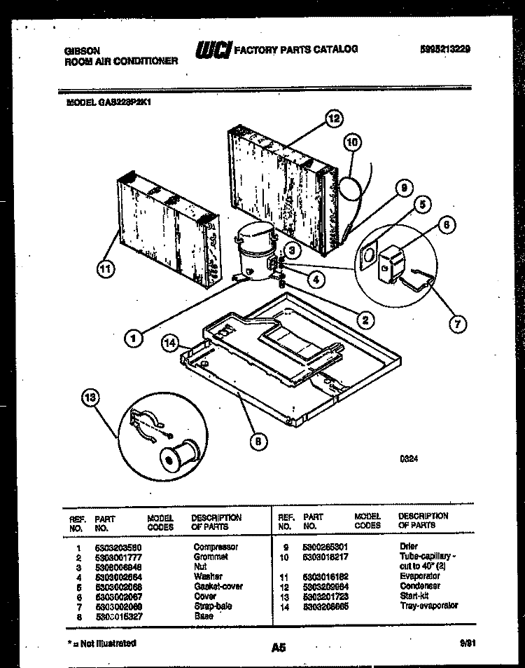 SYSTEM PARTS Diagram and Parts List for GAS228P2K1  Gibson Air Conditioner