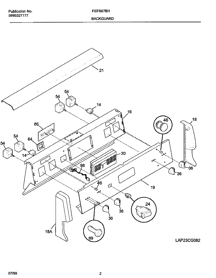 BACKGUARD Diagram and Parts List for FEFB67BHWB  Frigidaire Range